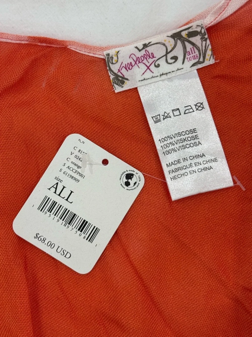 Free People Orange Viscose Kimono Top - Picture 4 of 4